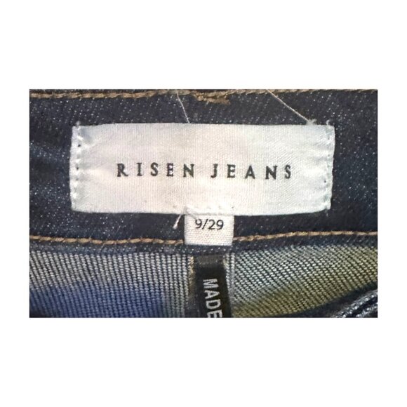 Risen Jeans High Rise Cross Over Straight Leg Dark Wash Jeans - Picture 6 of 7